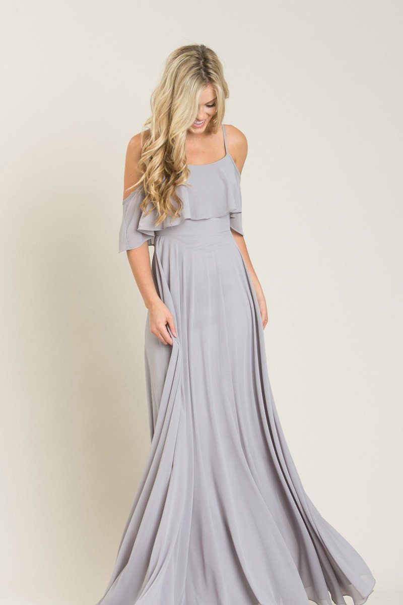 Morning Lavender Grey Flowy Dress for Engagement Session