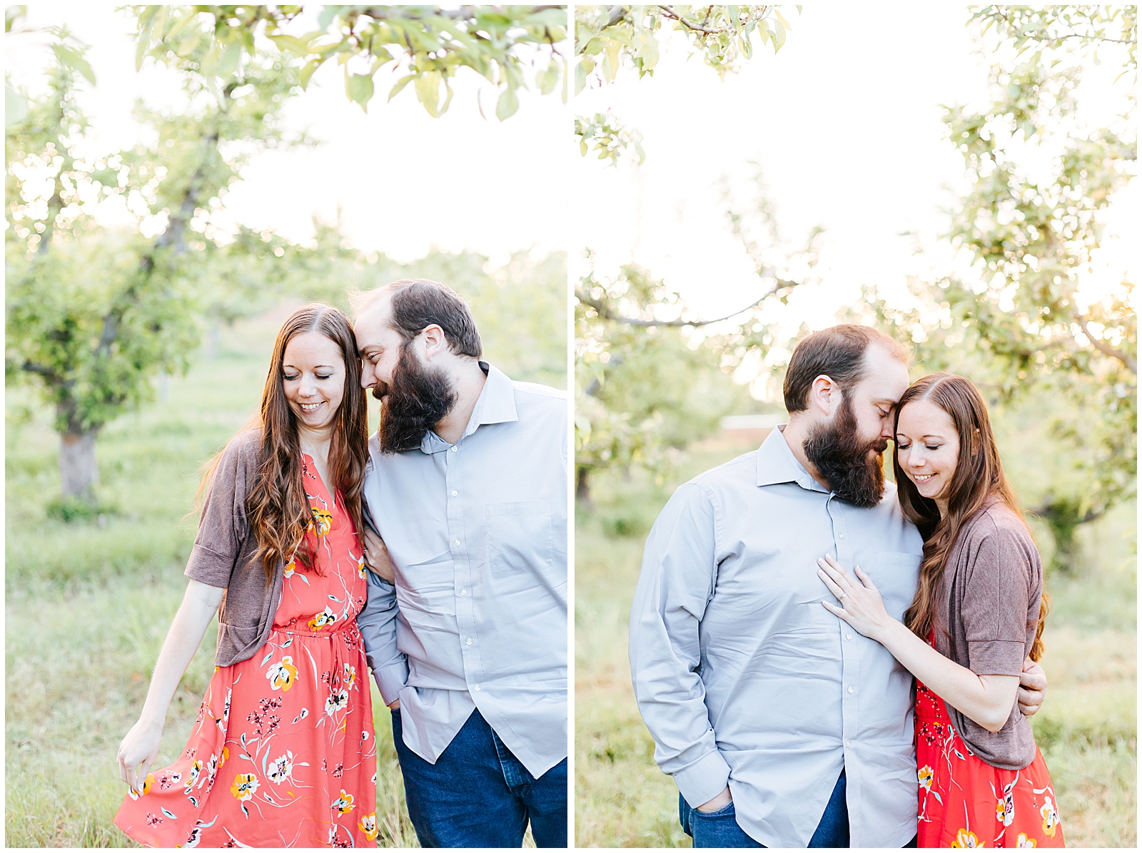 Orchard Engagement Red Dress Idaho Photography