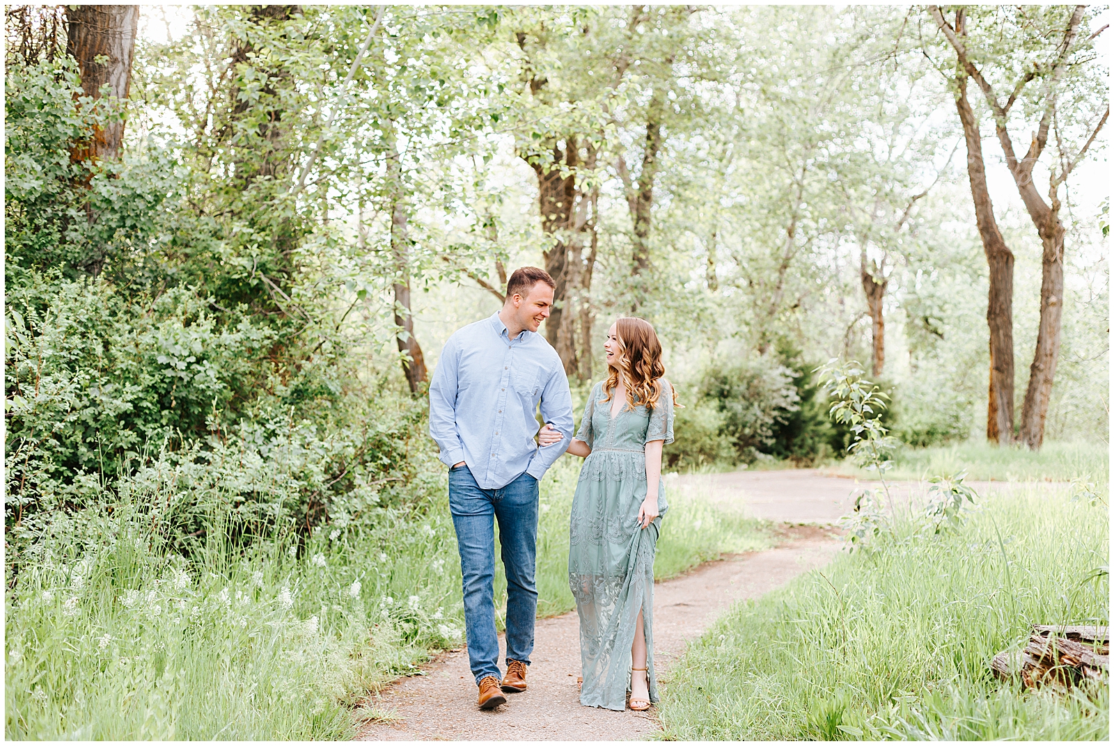 Couple Walking and Laughing Engagement Photos