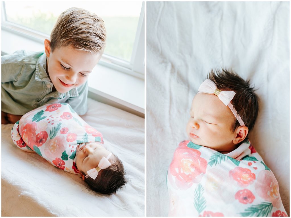 Baby and big brother newborn lifestyle in home session