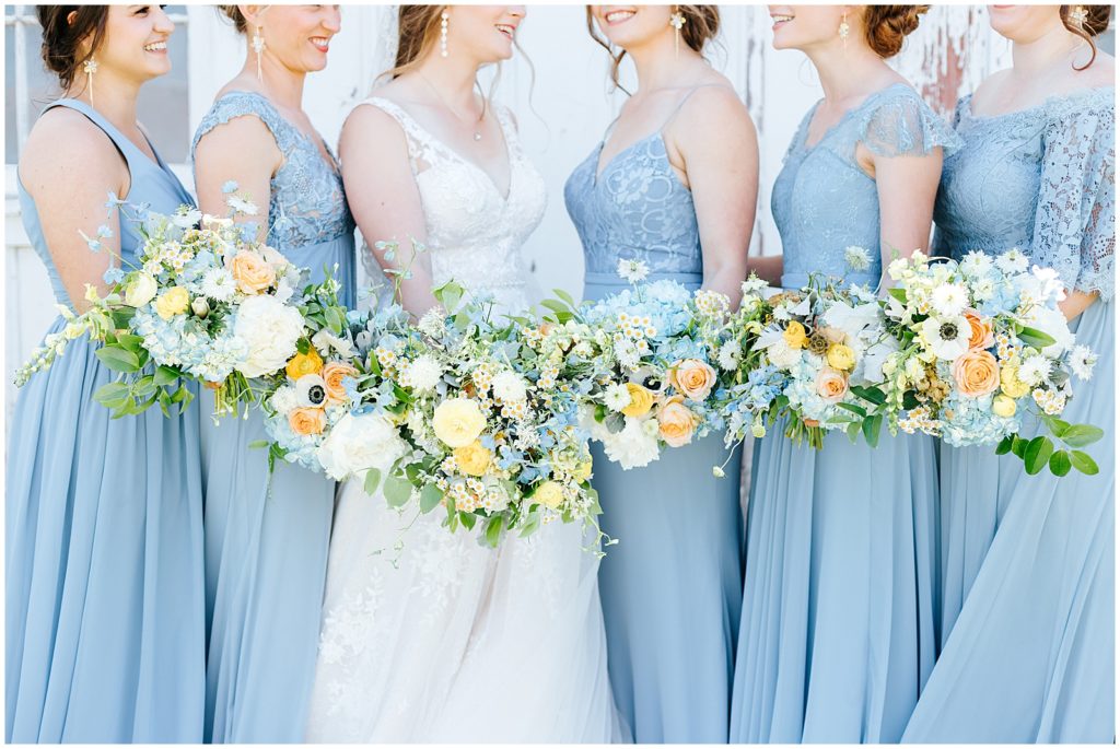 Dusty Blue and Yellow Bridesmaid Flowers