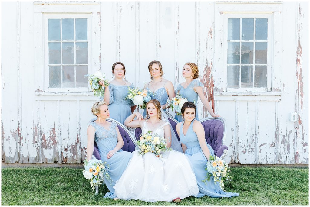 Chic Bridesmaids on Vintage Couch
