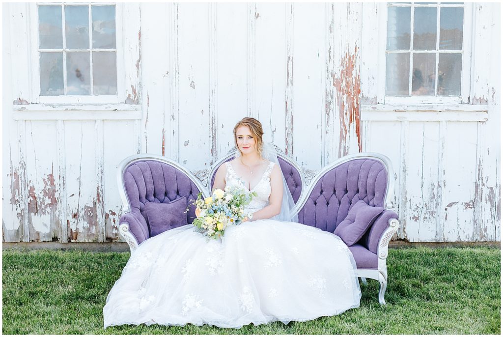 Bridal Portrait on Vintage Couch Settee