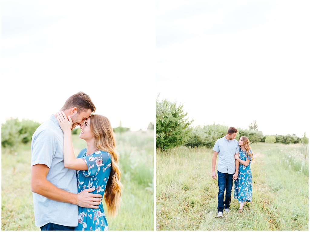 Dreamy summer orchard engagement session in Boise, Idaho