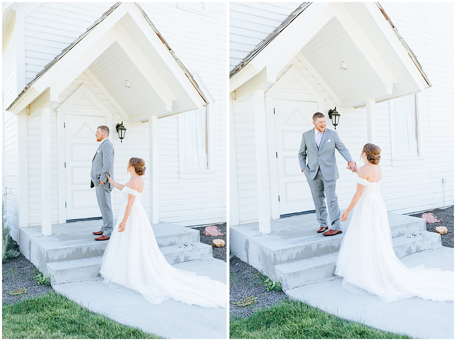 Bride and Groom First Look at Still Water Hollow Wedding