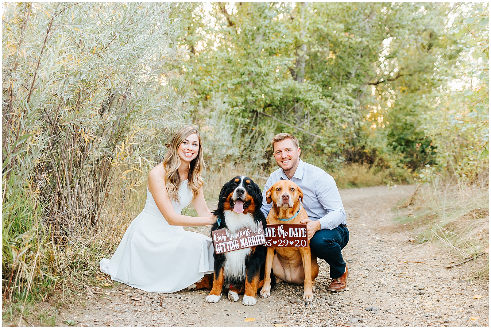 Our Humans are getting married engagement session with dogs