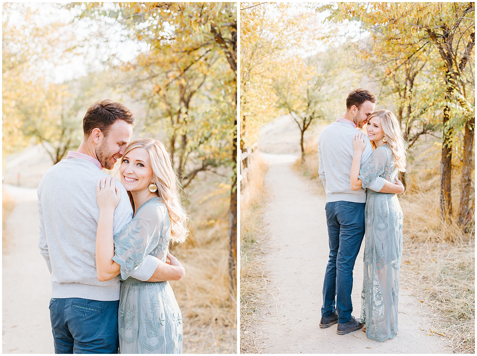 Fall Engagement Photos in the foothills blue lacy dress