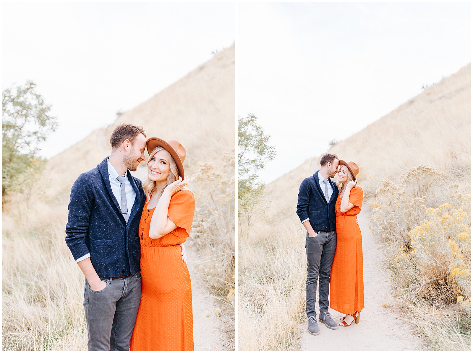 Light and Airy Boise Photographer Engagement session in the foothills
