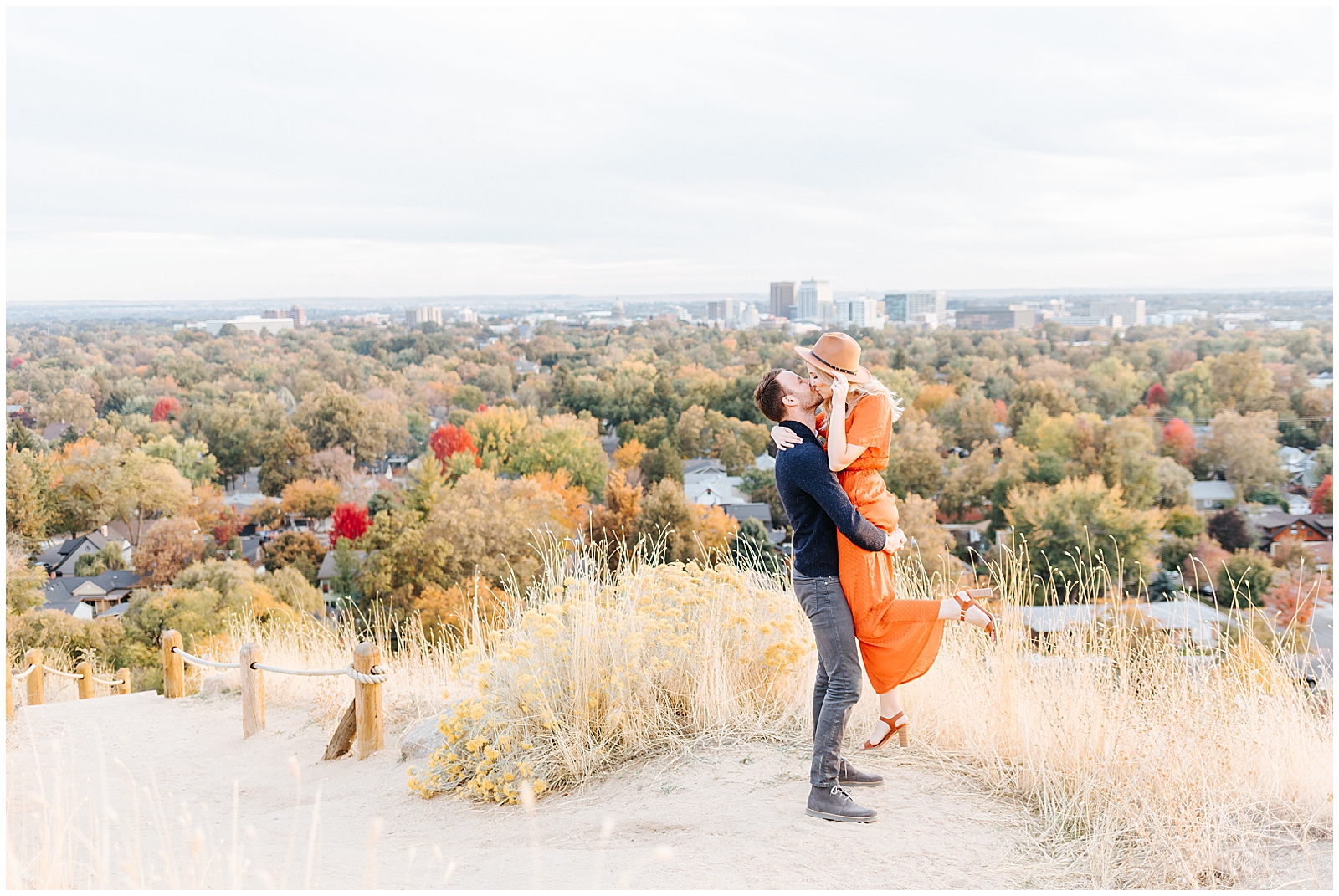 Dreamy Fall Foothills Engagement Kissing 
