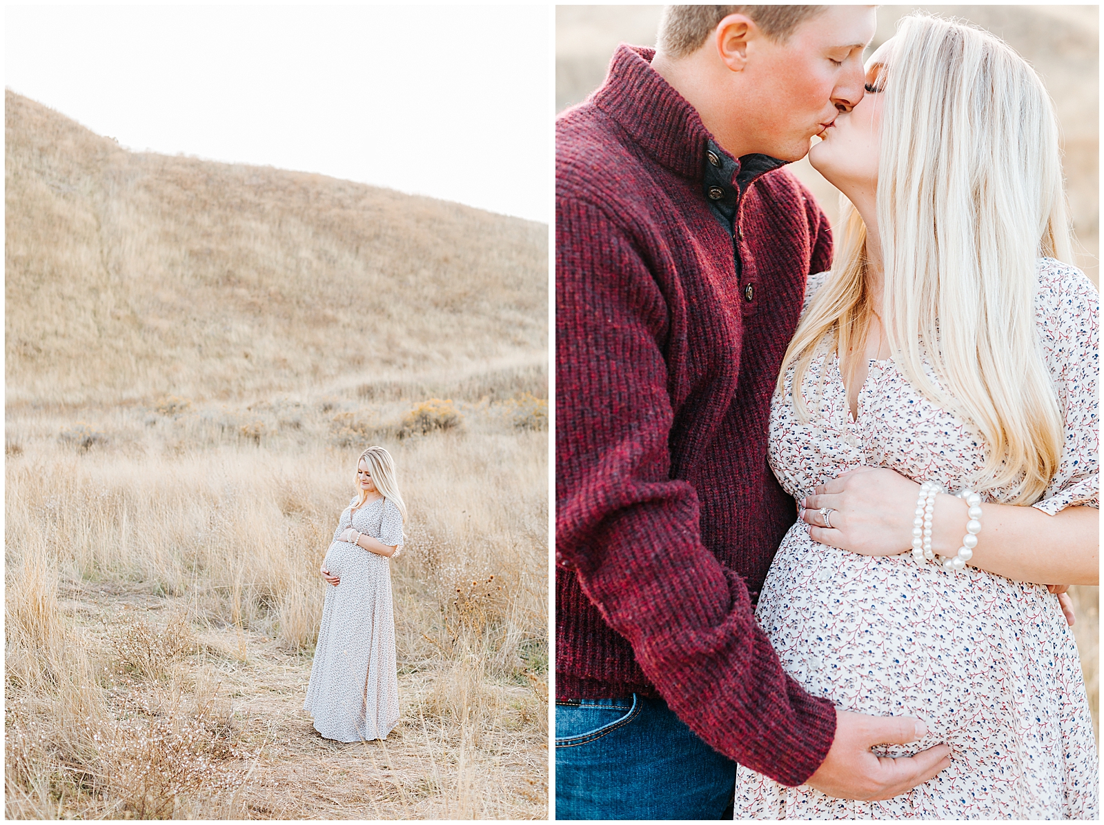 Boise Foothills Maternity Session Burgundy and White Outfits