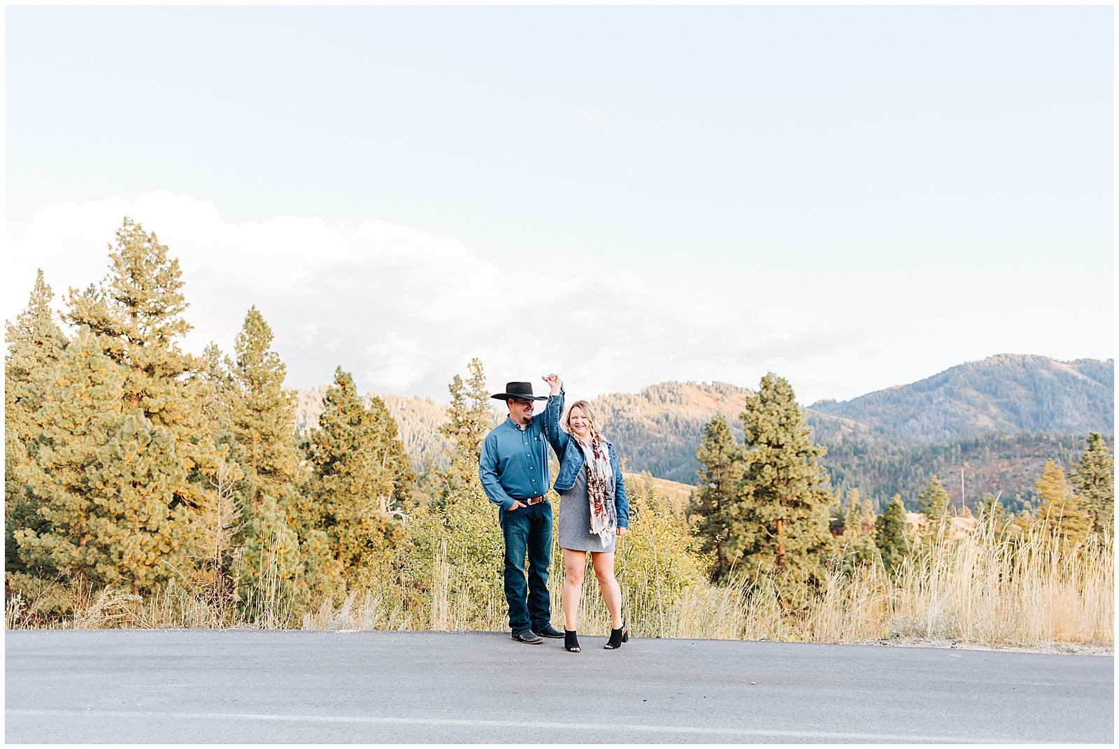 Bogus Basin Fall Engagement twirling in the mountains