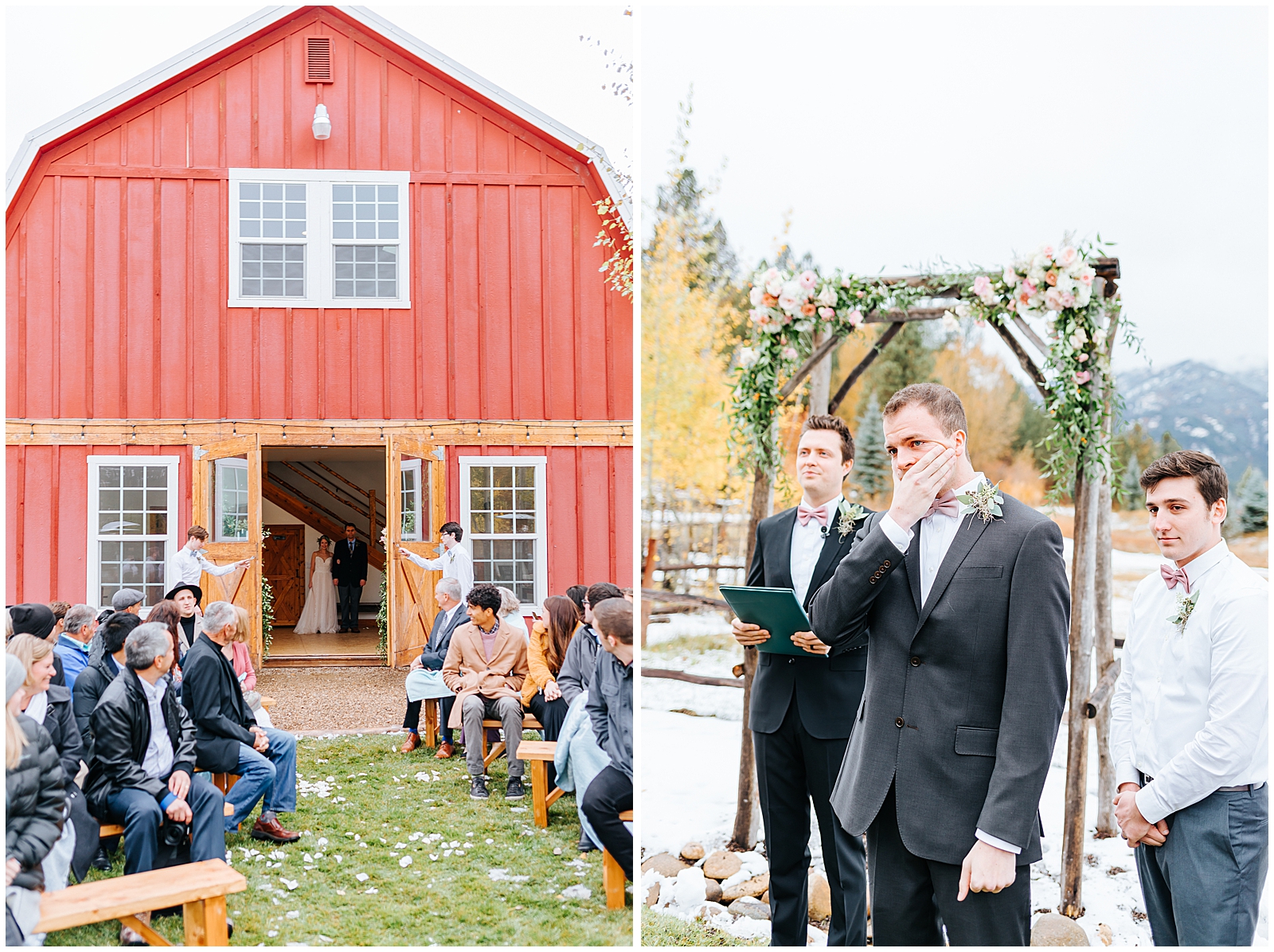 Groom's Reaction at Ceremony - Red Barn Wedding at Sixty Chapel