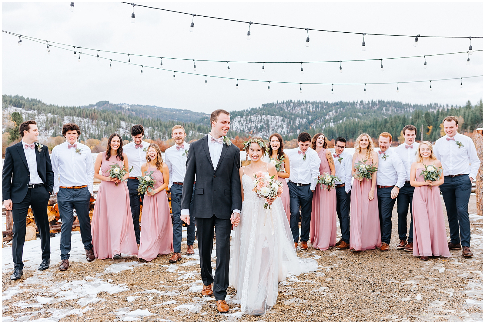Dusty Rose and Navy Bridal Party at Sixty Chapel Wedding