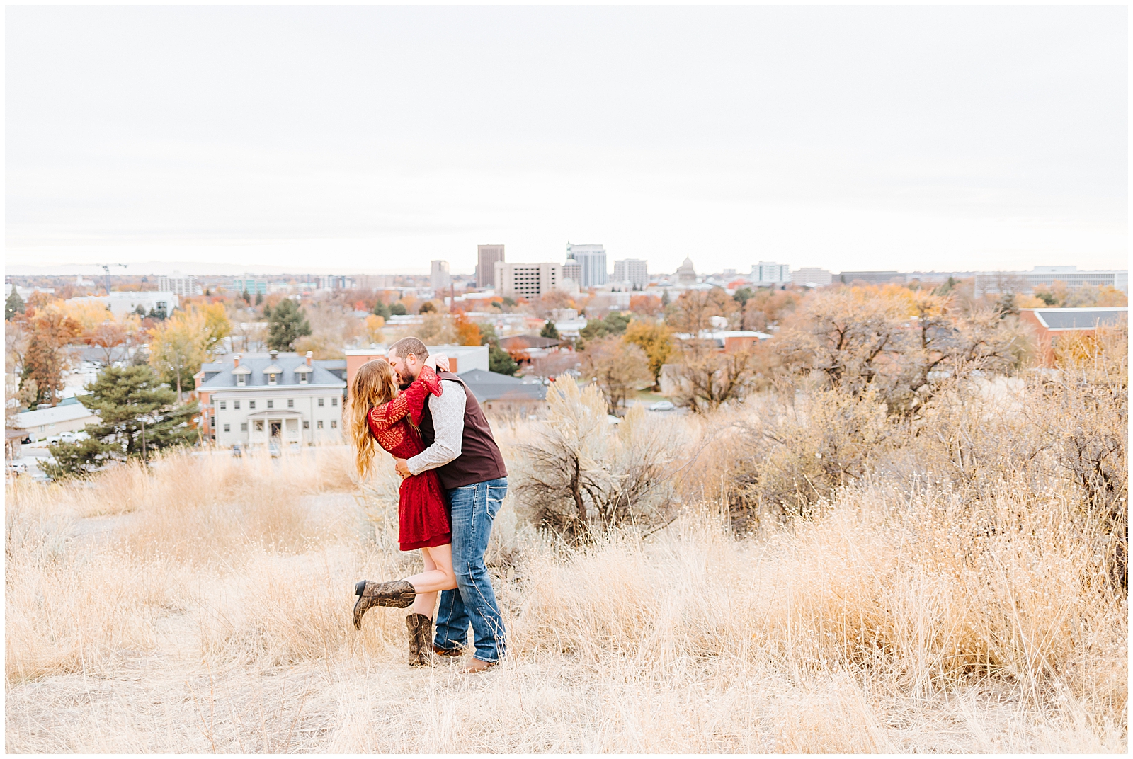 October Foothills Engagement Kiss and Dip