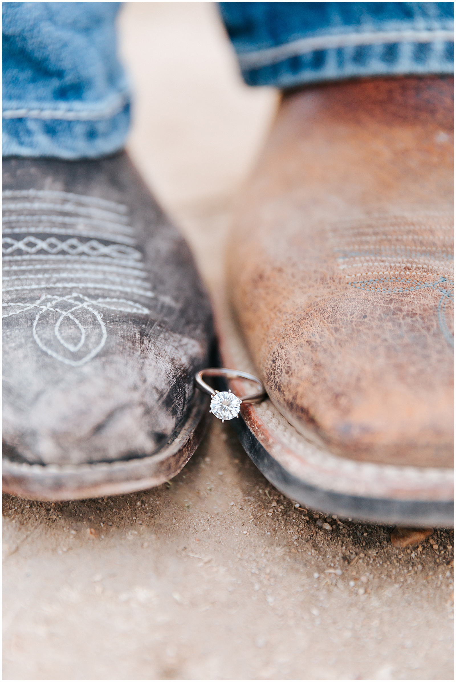Engagement Ring Detail Shot on Cowboy Boots