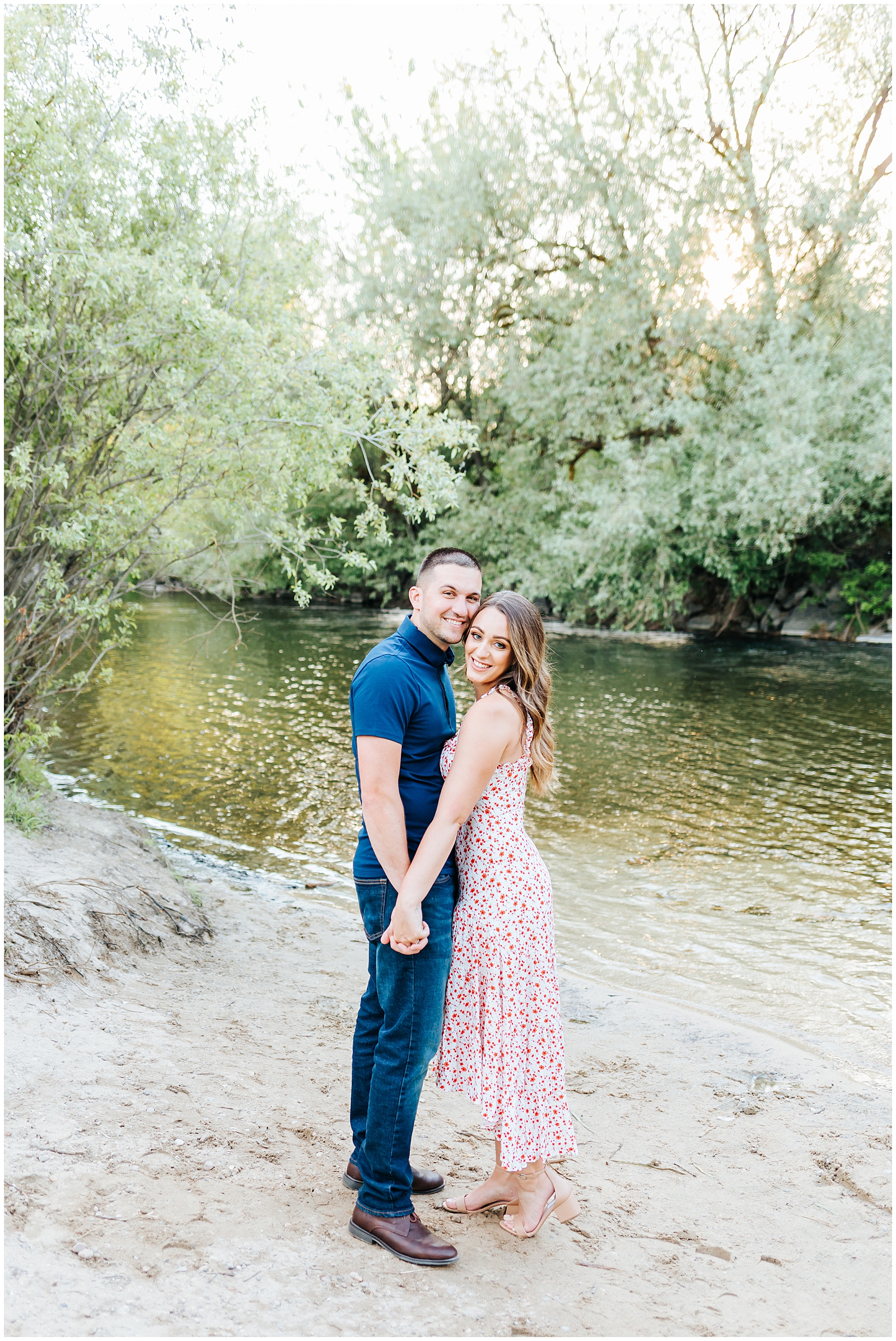 Dreamy, Romantic Light and Airy Spring Engagement Session on the Boise River