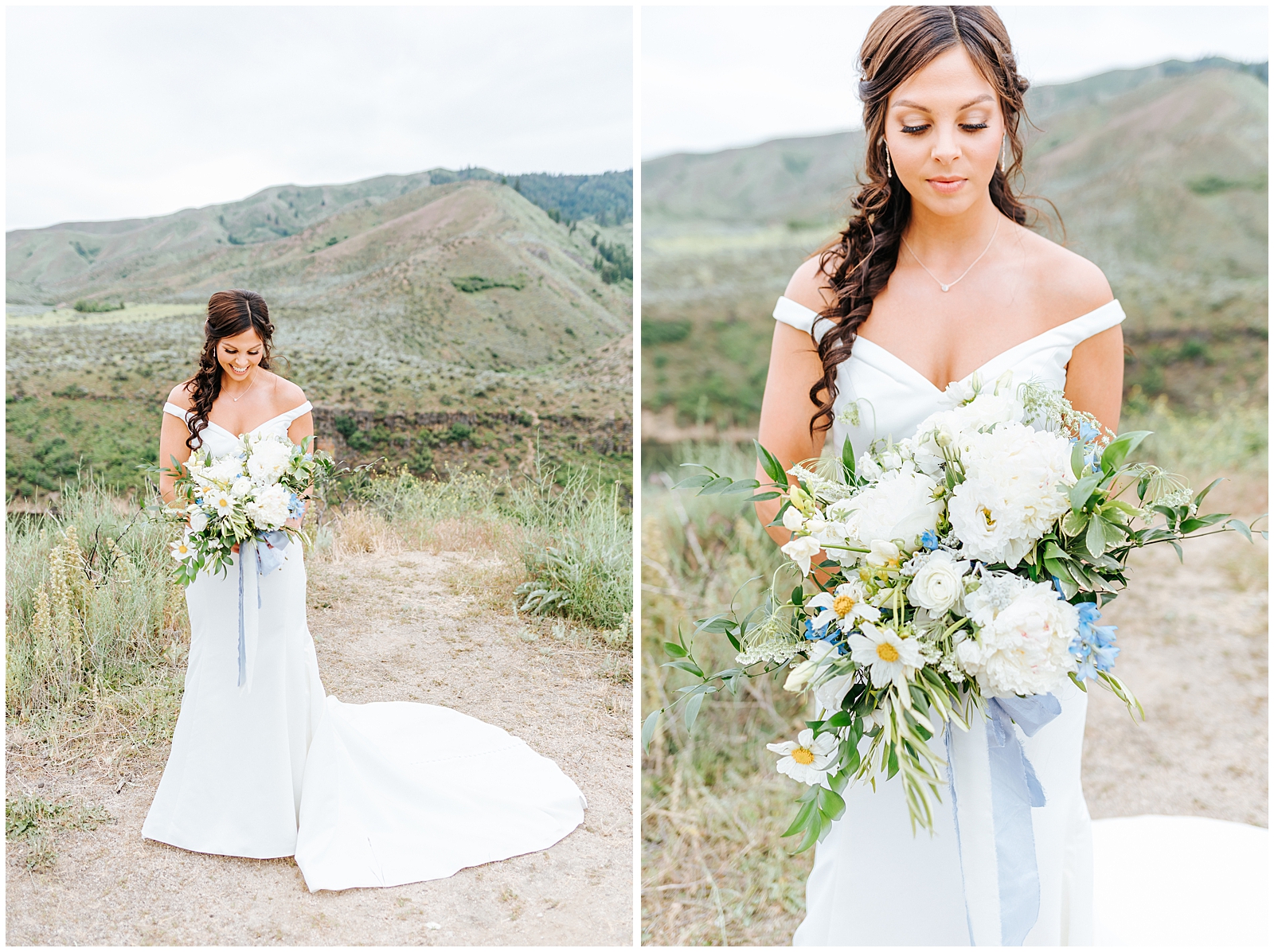 Bridal Portraits at Boise Foothills Wedding Overlooking Lucky Peak Reservoir