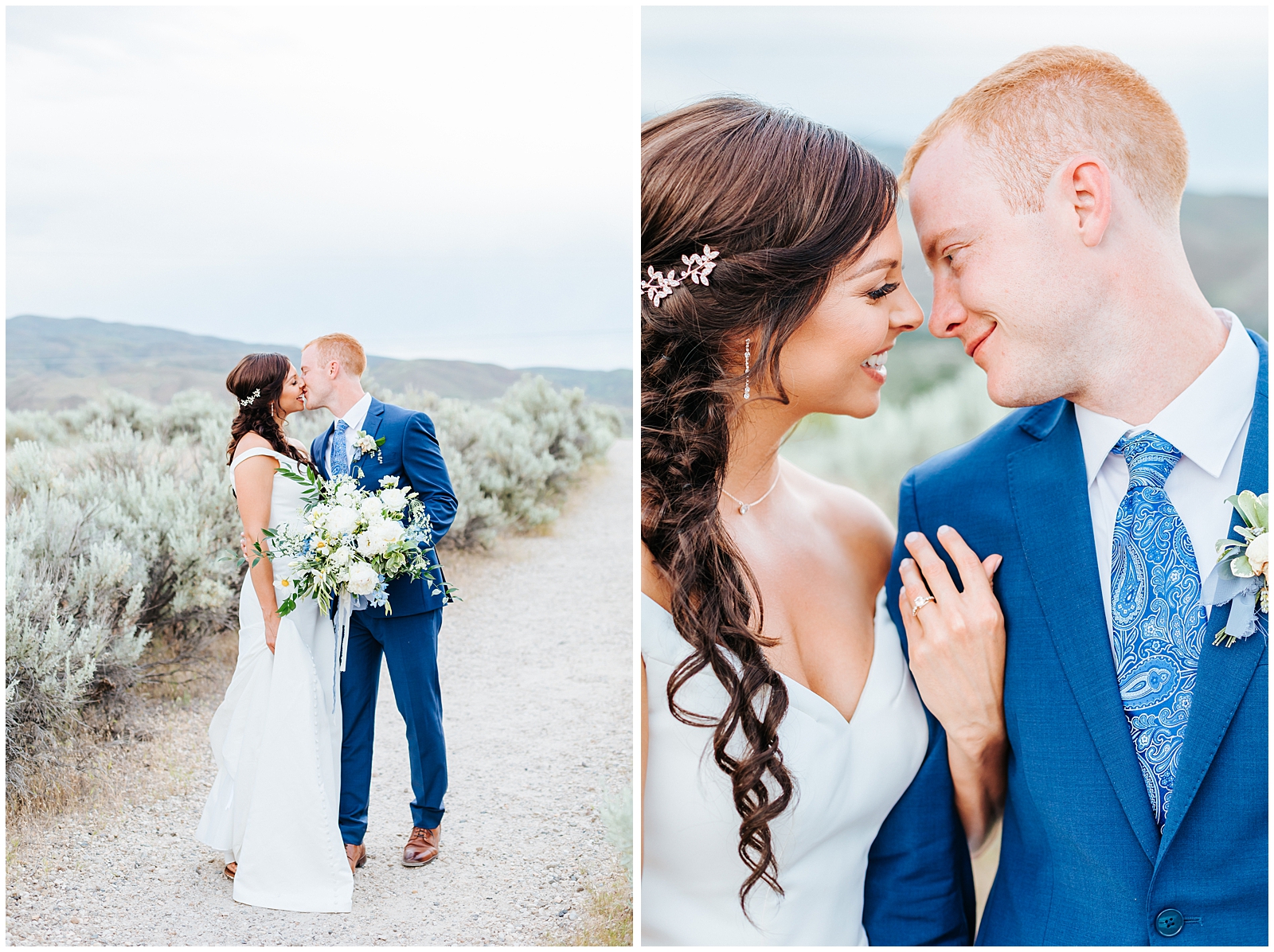 Sweet moments between the bride and groom at Idaho Foothills Wedding Golden Hour Photos