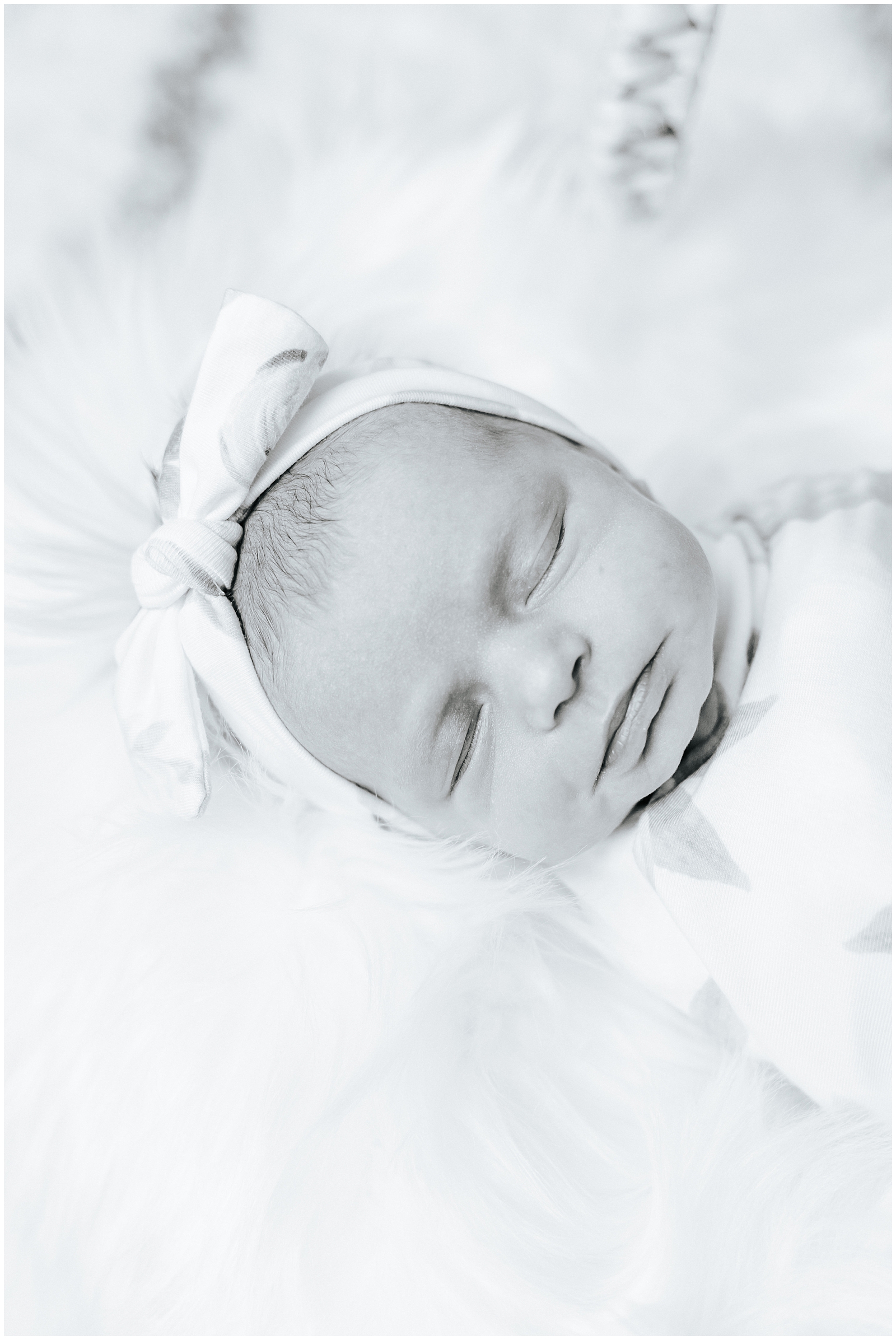 In home Newborn Lifestyle Session Black and White Closeup