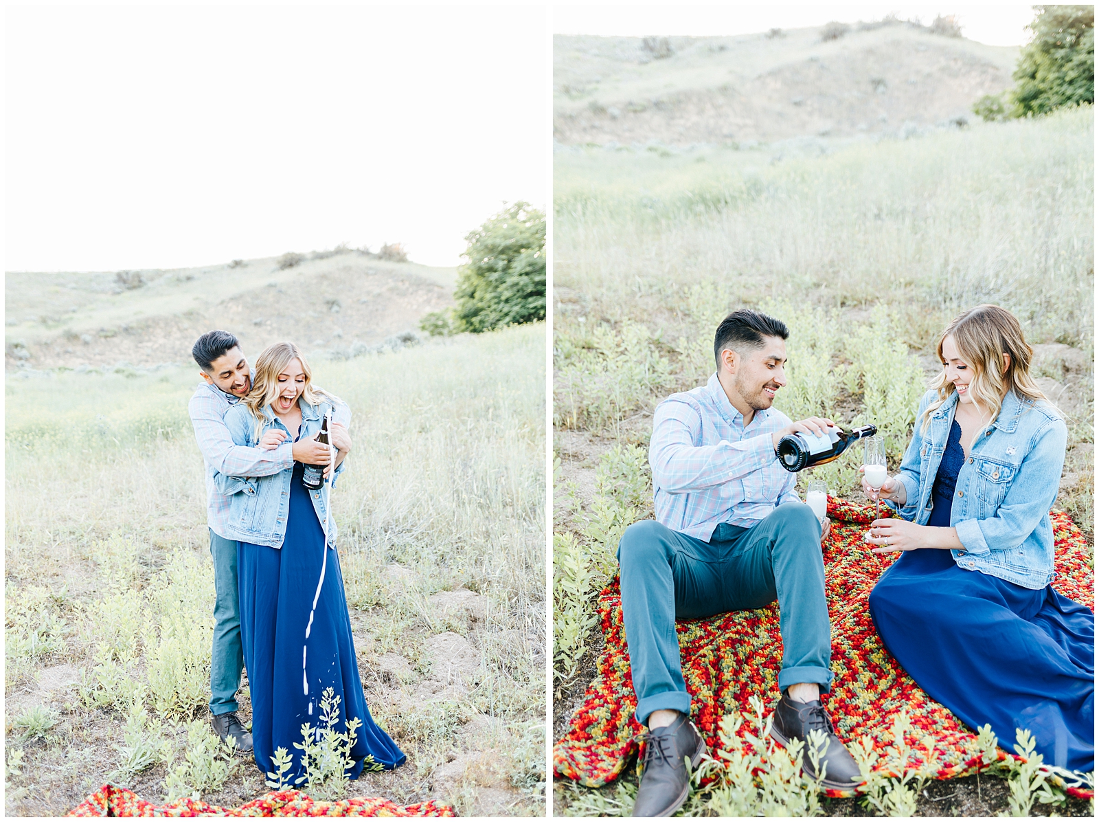 Camels Back Summer Engagement Session Couple Popping Champagne
