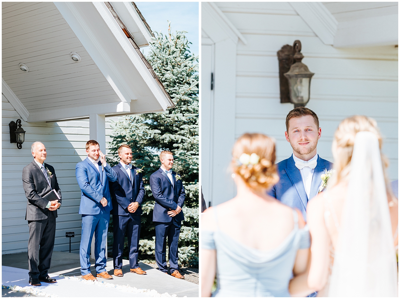 Groom Crying as bride comes down the aisle at this Intimate Still Water Hollow Wedding in Nampa, Idaho
