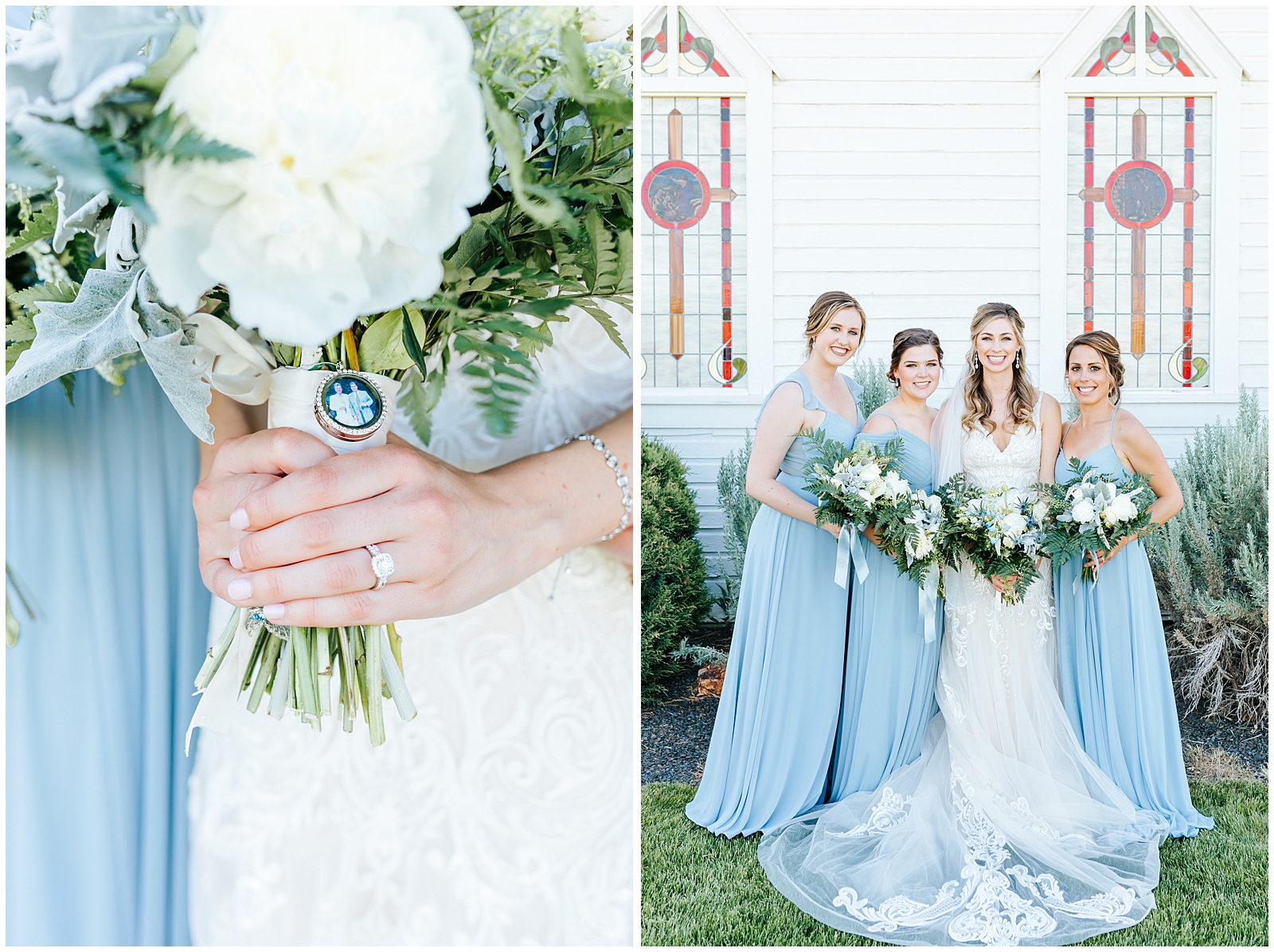 Dusty Blue Bridal party at Intimate Still Water Hollow Wedding