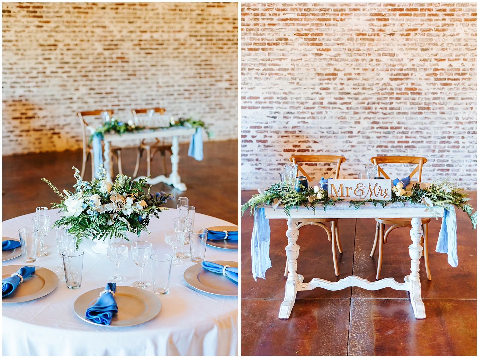 Reception details at dusty blue intimate Still Water Hollow Wedding