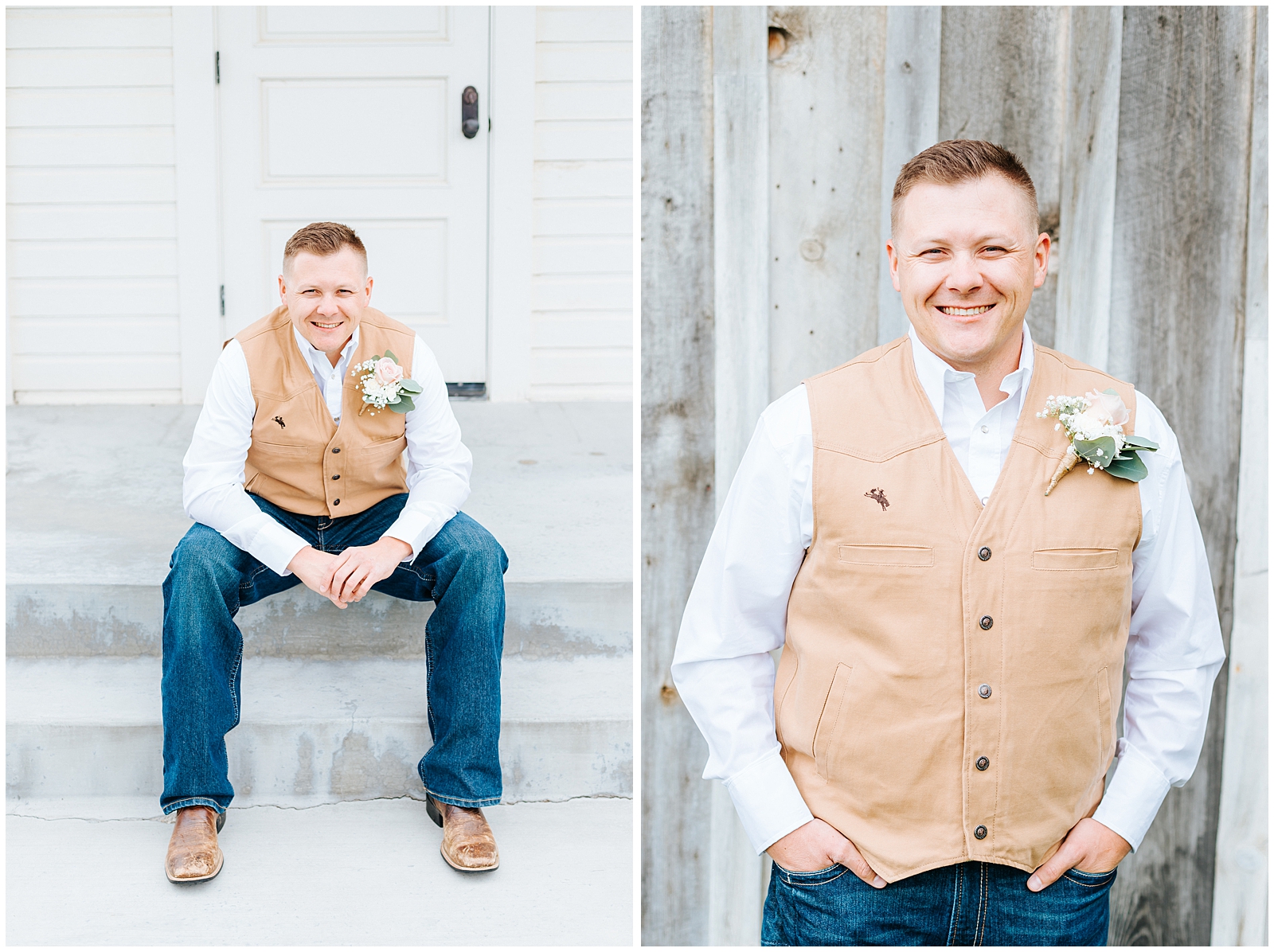 Groom Portraits on the wedding day at Rustic Chic Still Water Hollow Wedding