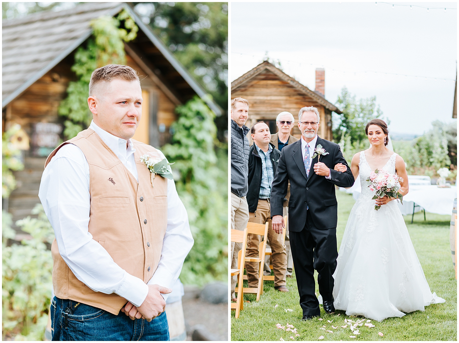 Tearful eyes as the bride comes down the aisle at Rustic Chic Still Water Hollow Wedding