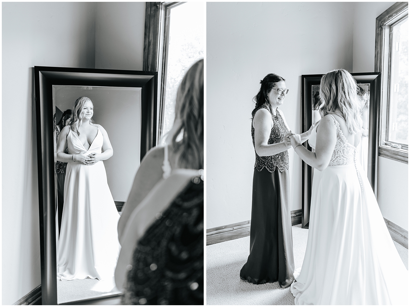 The bride and her mother getting ready on the wedding day