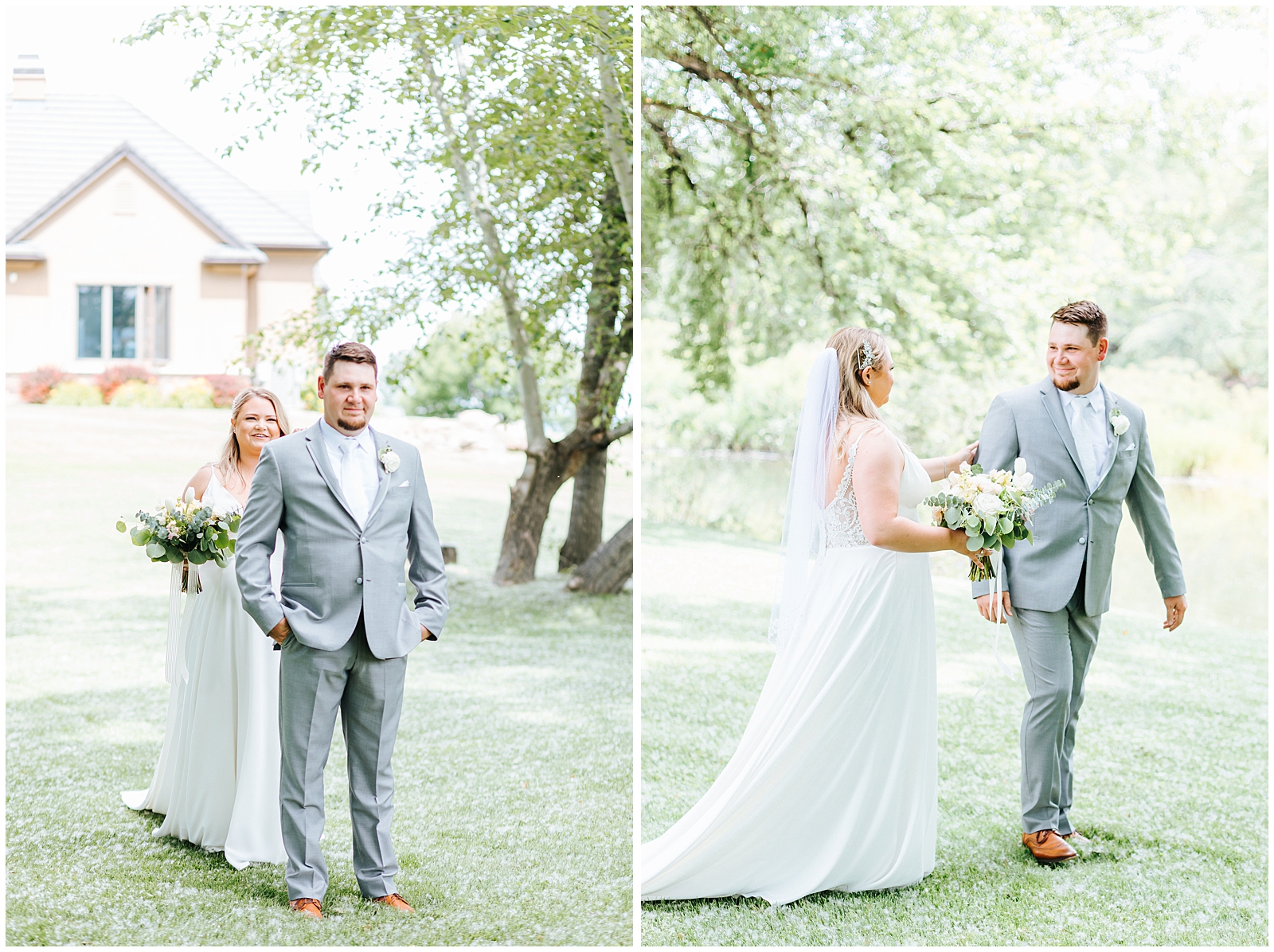 Bride and Groom First Look at White Willow Estate Wedding