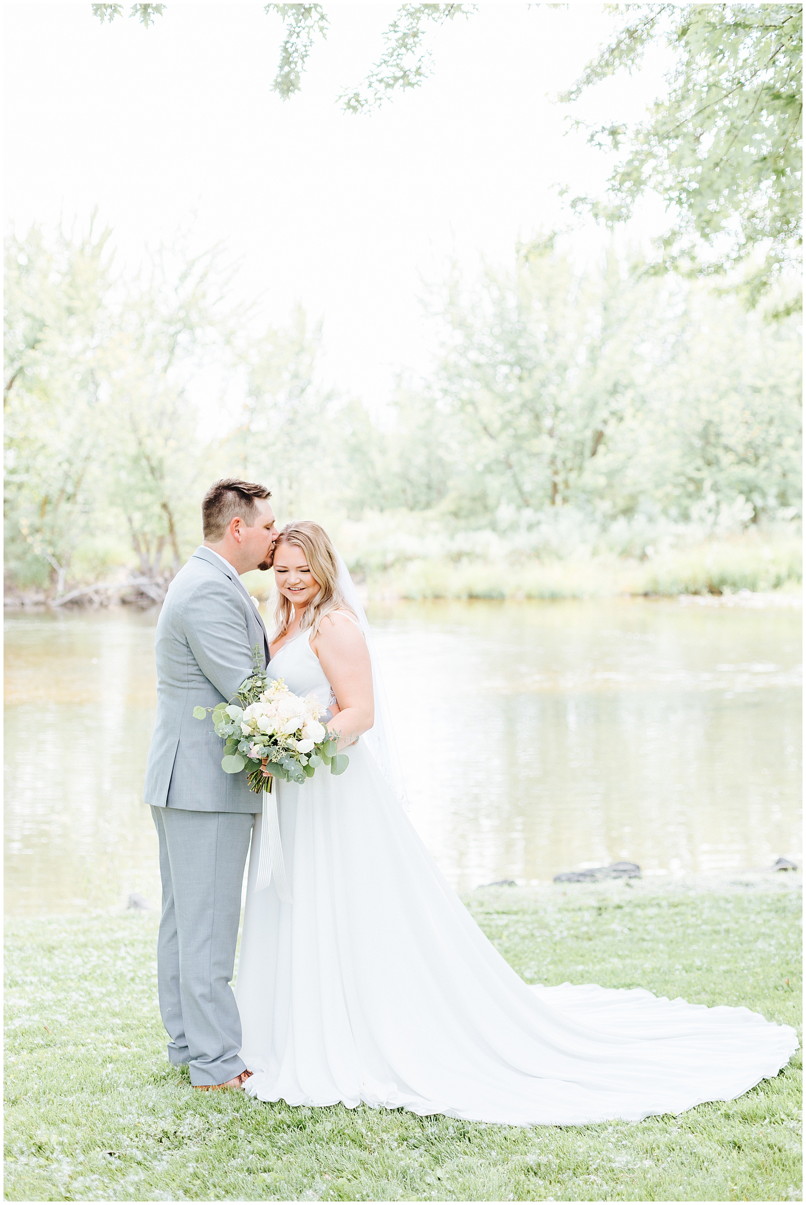 The Bride and Groom at Beautiful White Willow Estate Wedding along the Boise River