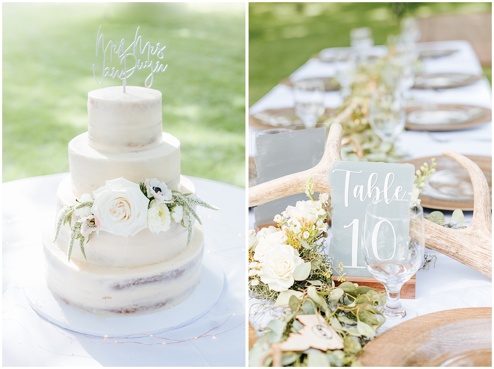 Tiered Naked Wedding Cake and Tablescape at White Willow Estate Wedding