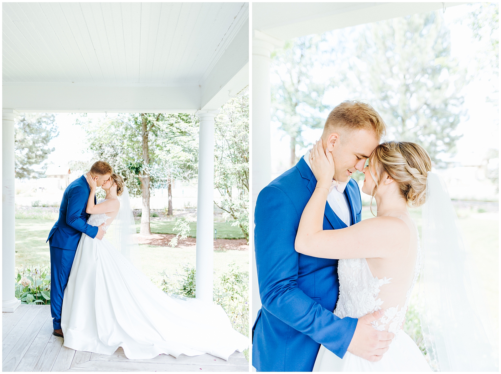 White Porch Bride and Groom Portraits at Fourth Street Gardens Wedding