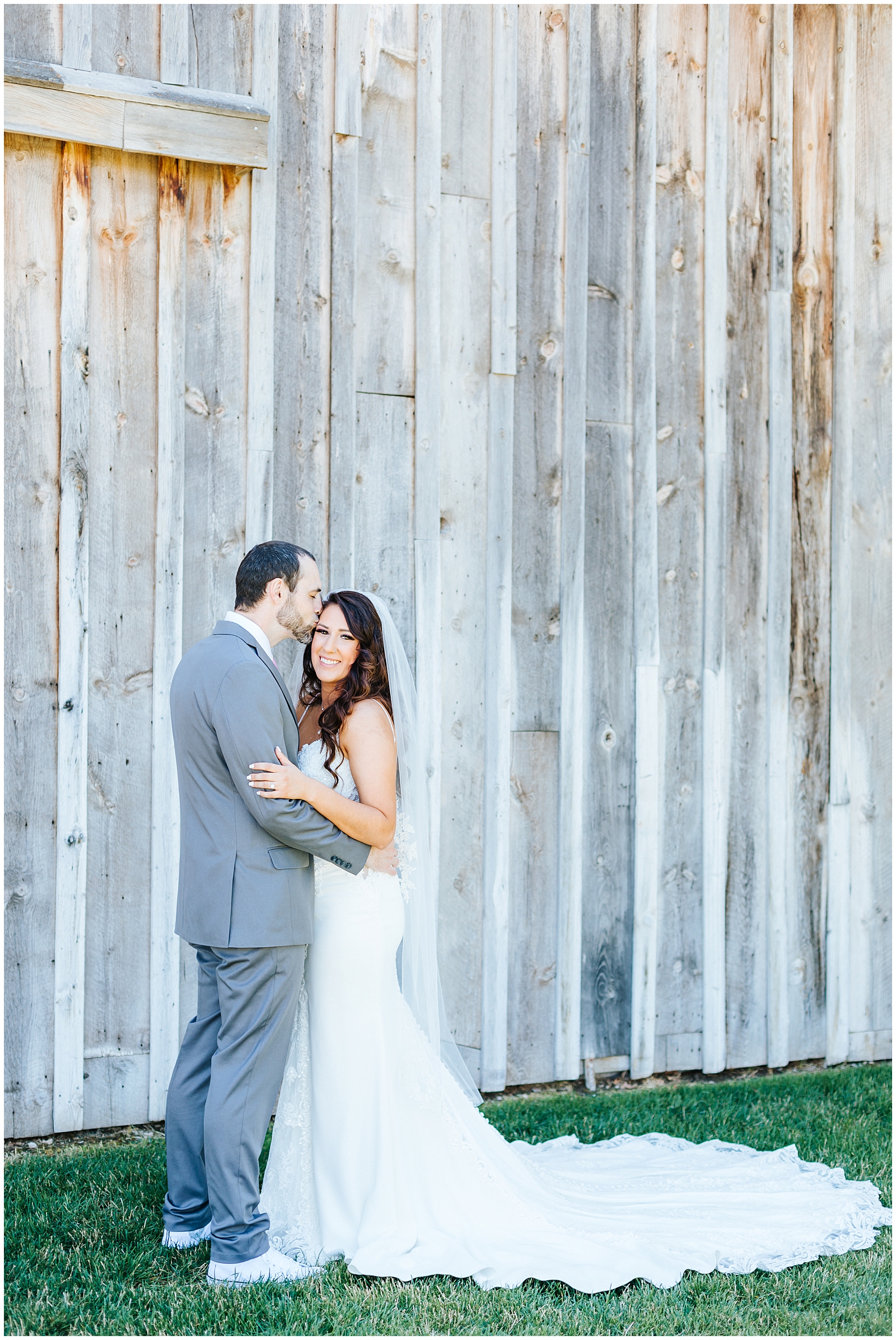 Bride and Groom Portraits at Summer Still Water Hollow Wedding