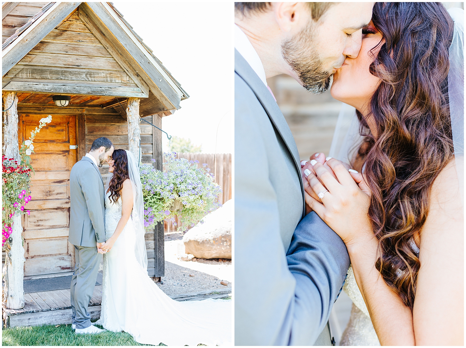 Summer Still Water Hollow Wedding in front of Rustic barns buildings