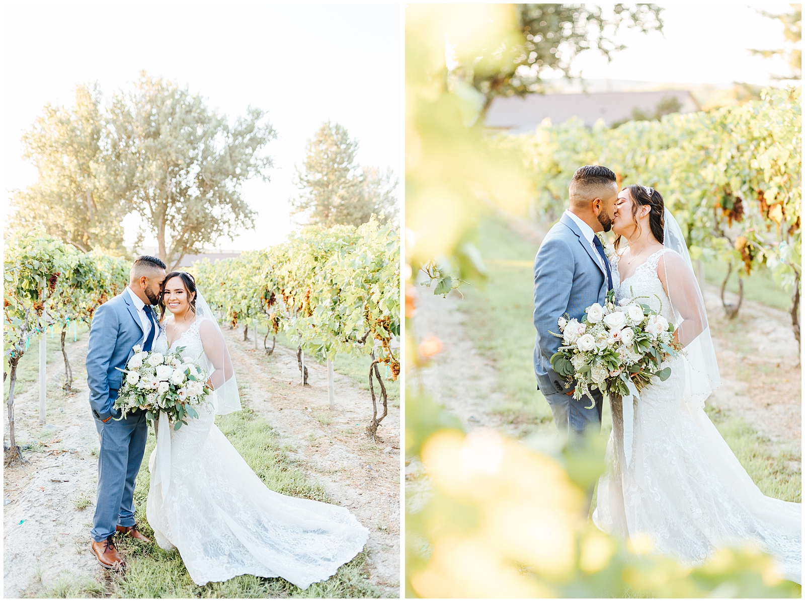Dusty Blue Fox Canyon Vineyards Wedding Husband and Wife Golden Hour Portraits
