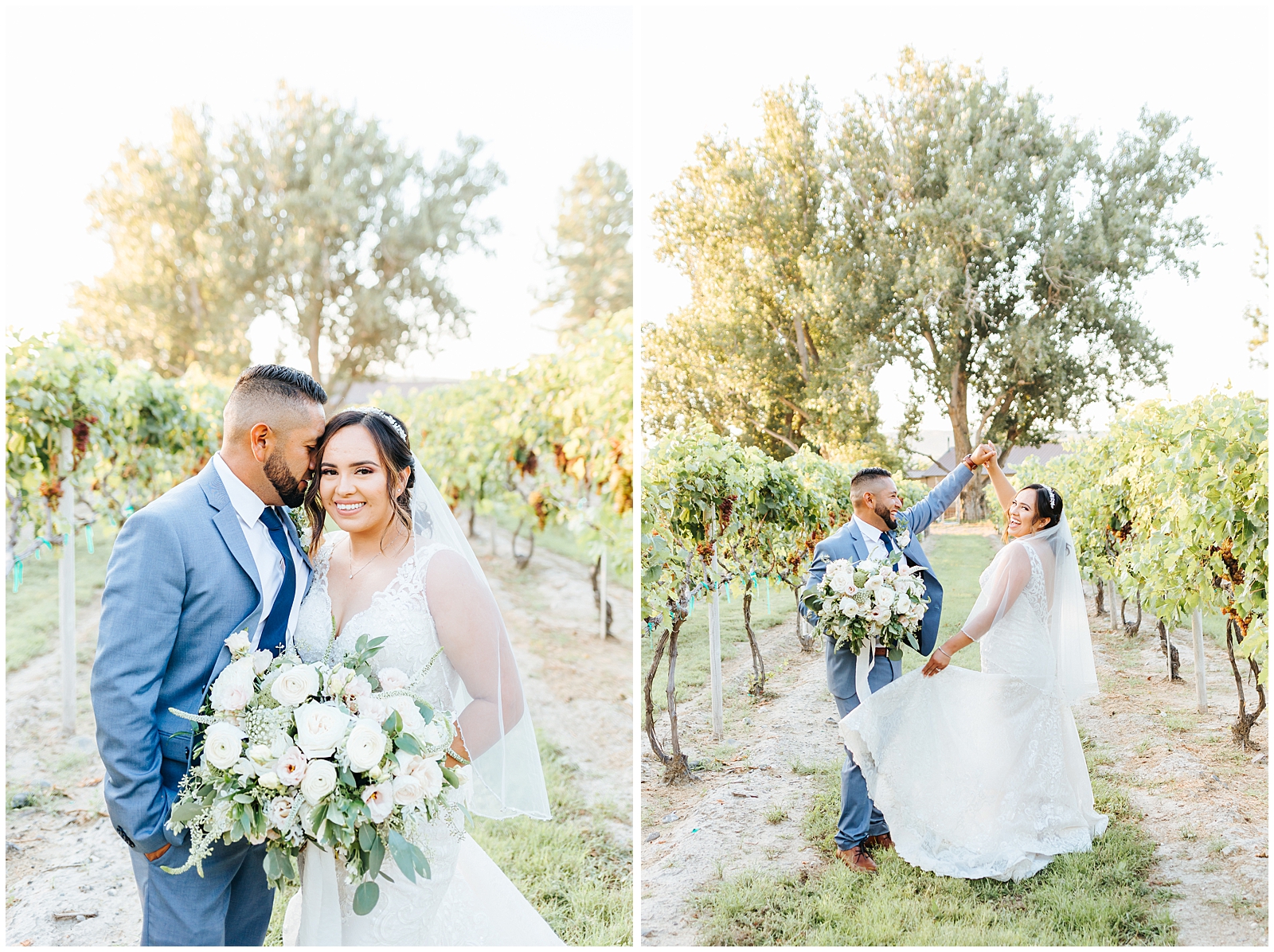 Twirling in the Vineyards During Husband and Wife Golden Hour Sunset Photos