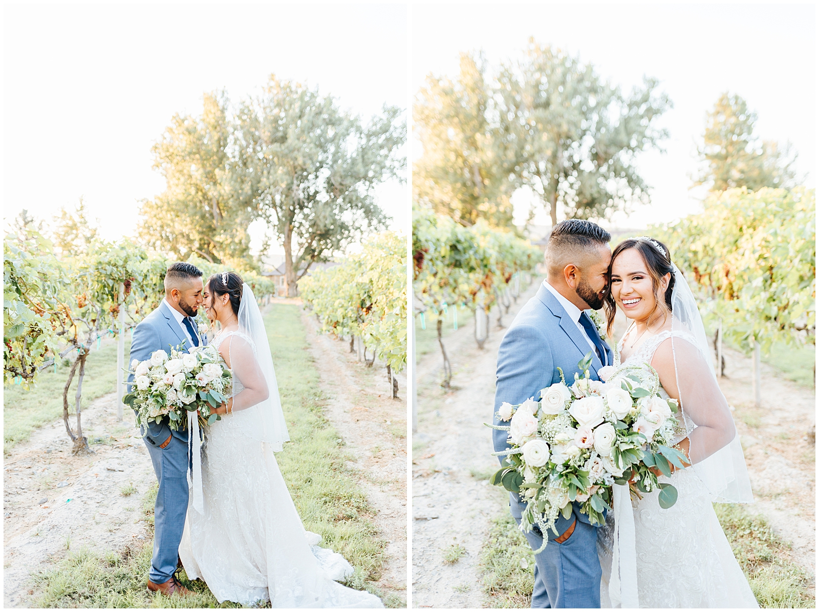 Dusty Blue Fox Canyon Vineyards Wedding Husband and Wife Golden Hour Photos