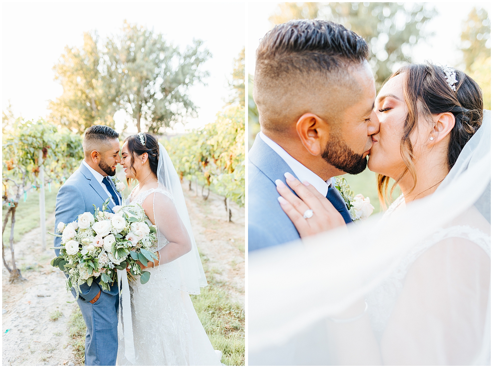 Dusty Blue Fox Canyon Vineyards Wedding Husband and Wife Golden Hour Photos