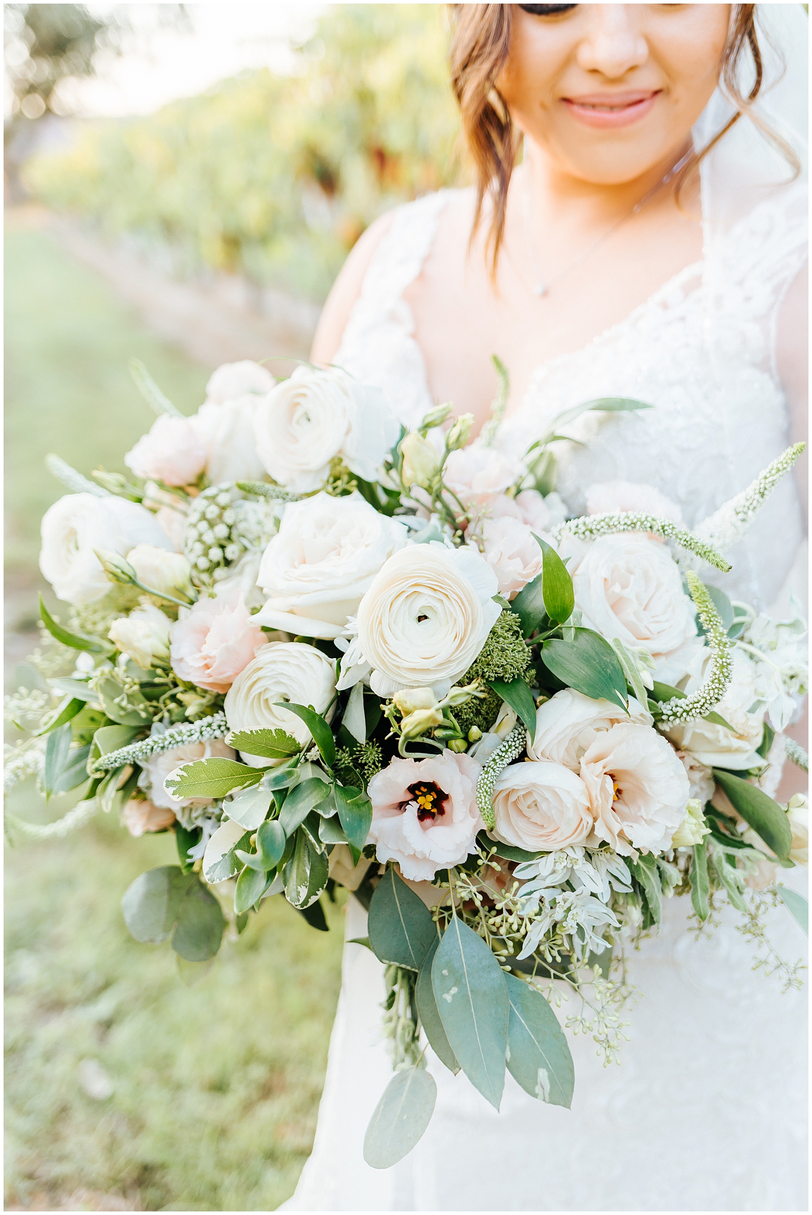Bridal Bouquet with White, Cream, and Blush Roses