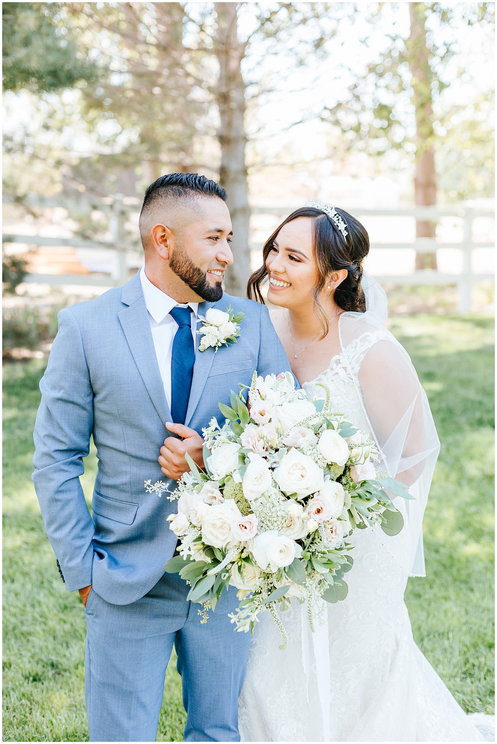 Bride and Groom Portraits at Dusty Blue Fox Canyon Vineyards Wedding