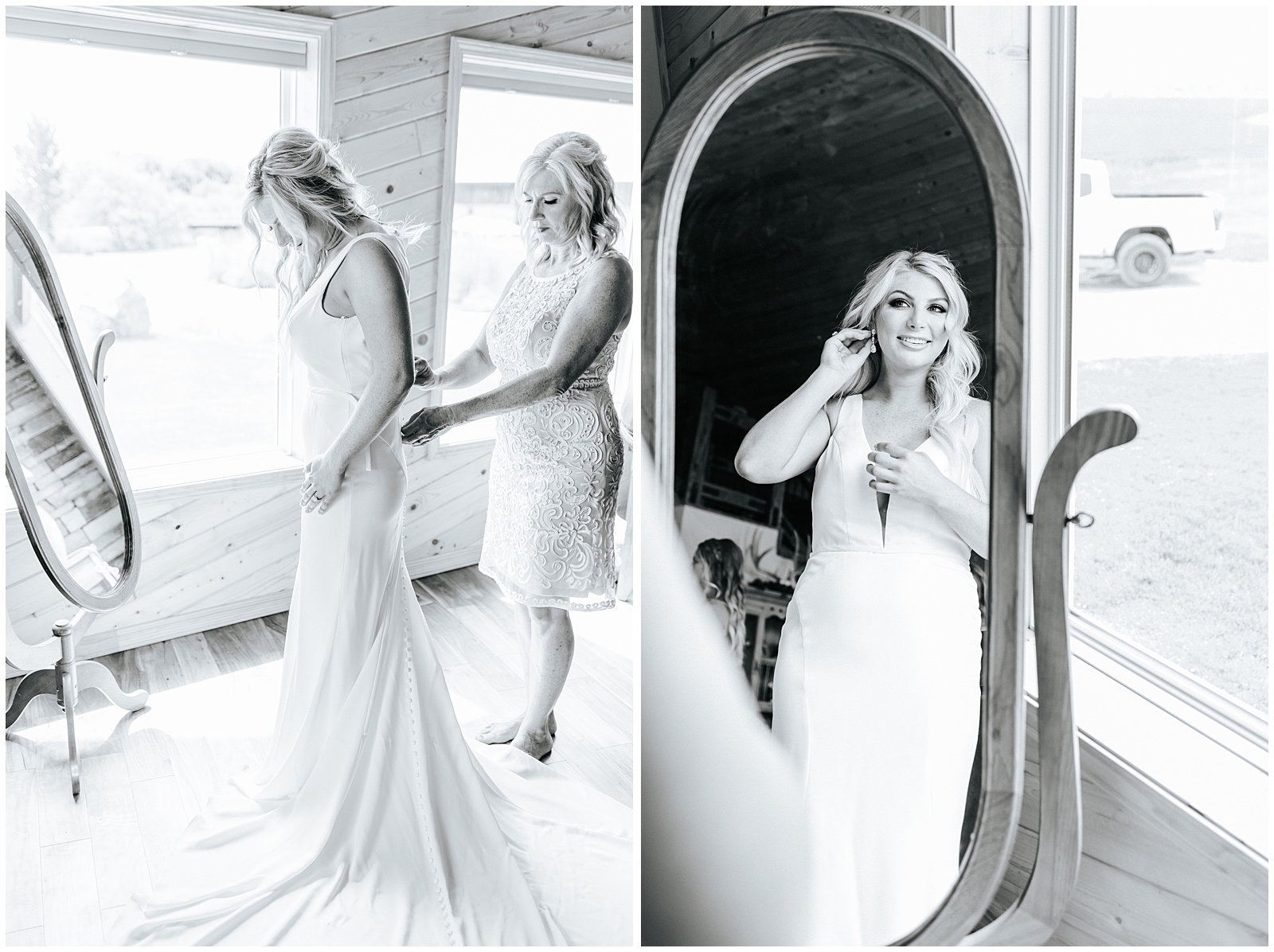 Bride Getting Ready on her wedding day in Black and White