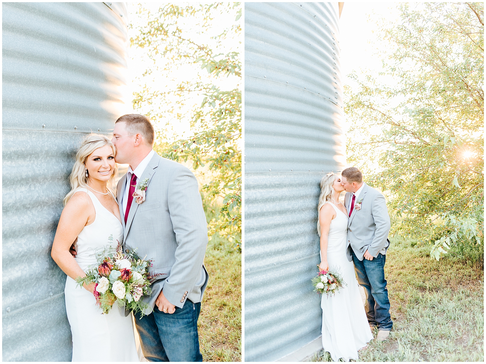Rustic Private Idaho Ranch Wedding Husband and Wife Portraits by the Silos