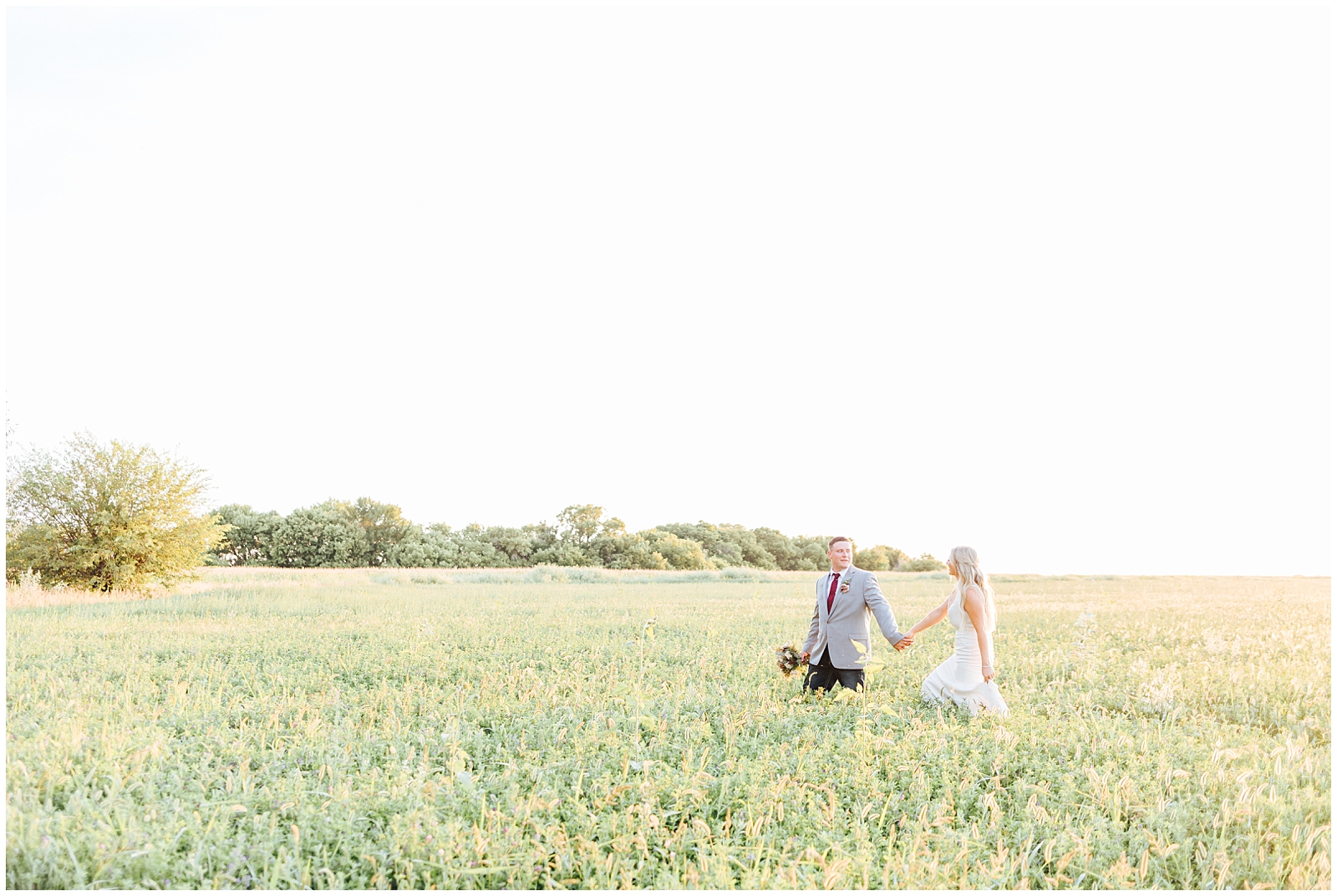Husband and Wife Golden Hour Portraits in glowy field at Private Idaho Ranch Wedding