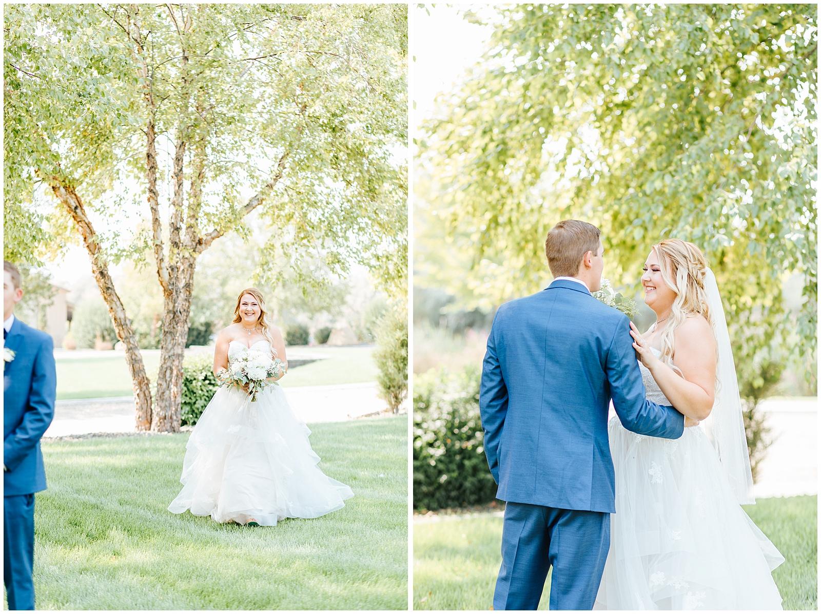 Bride and Groom First Look at A Creekside Affair Wedding