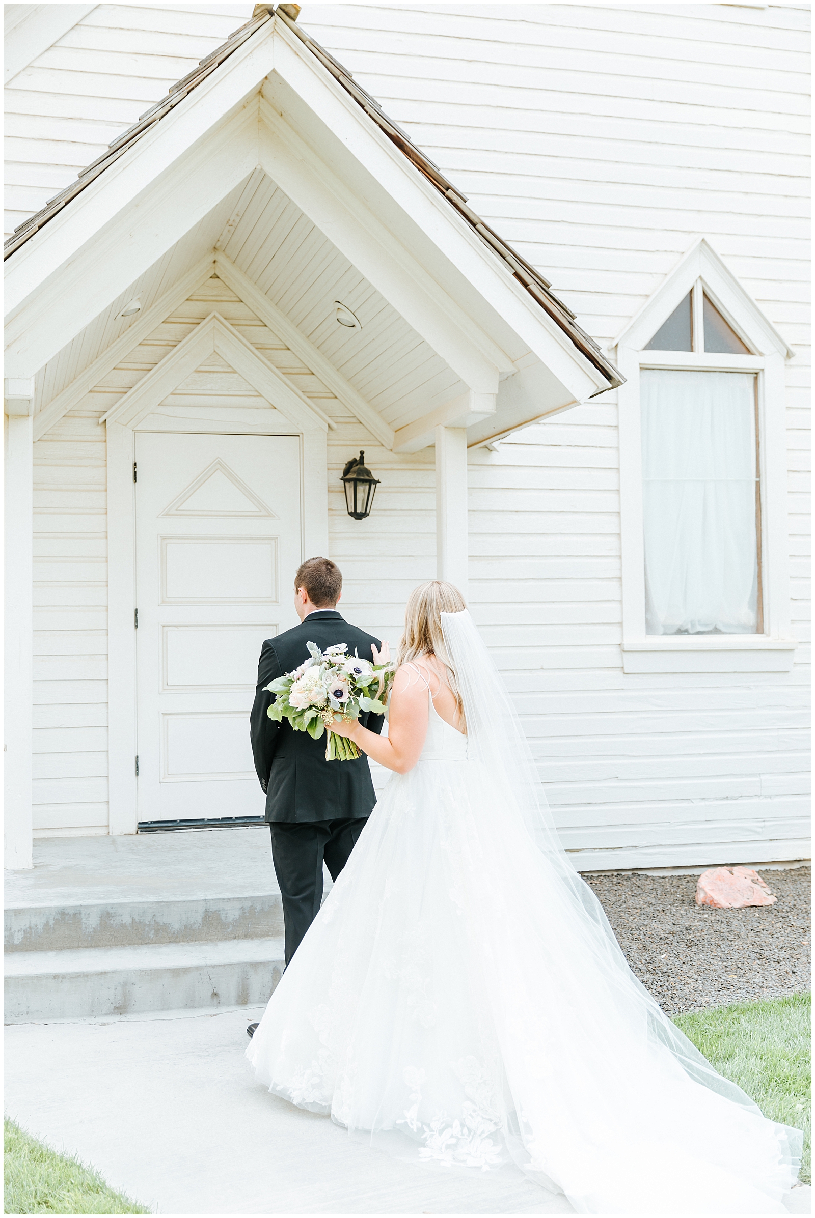 The Bride and Groom's First Look at August Still Water Hollow Wedding 