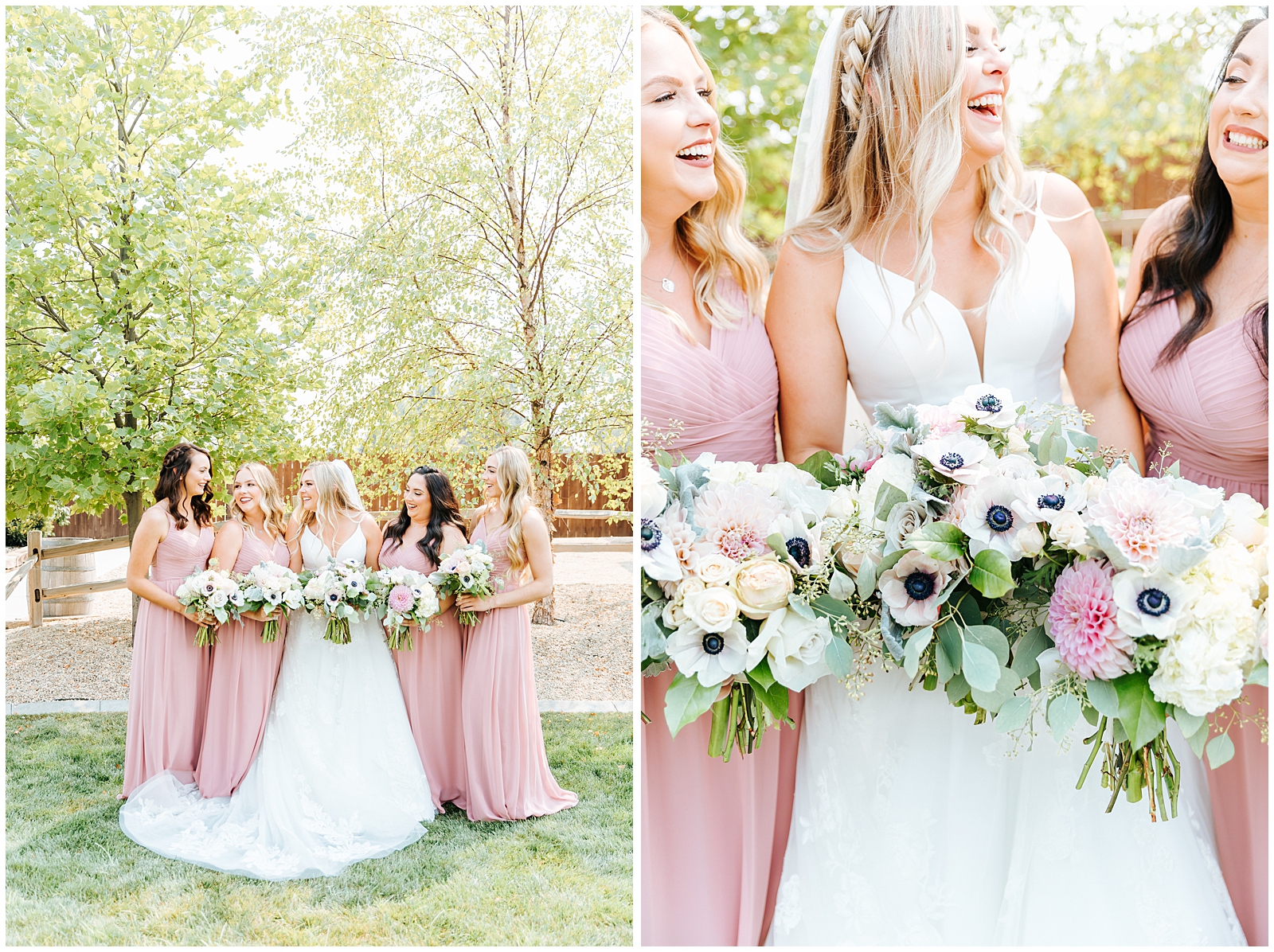 Bridesmaids in Dusty Rose Dresses August Still Water Hollow Wedding 