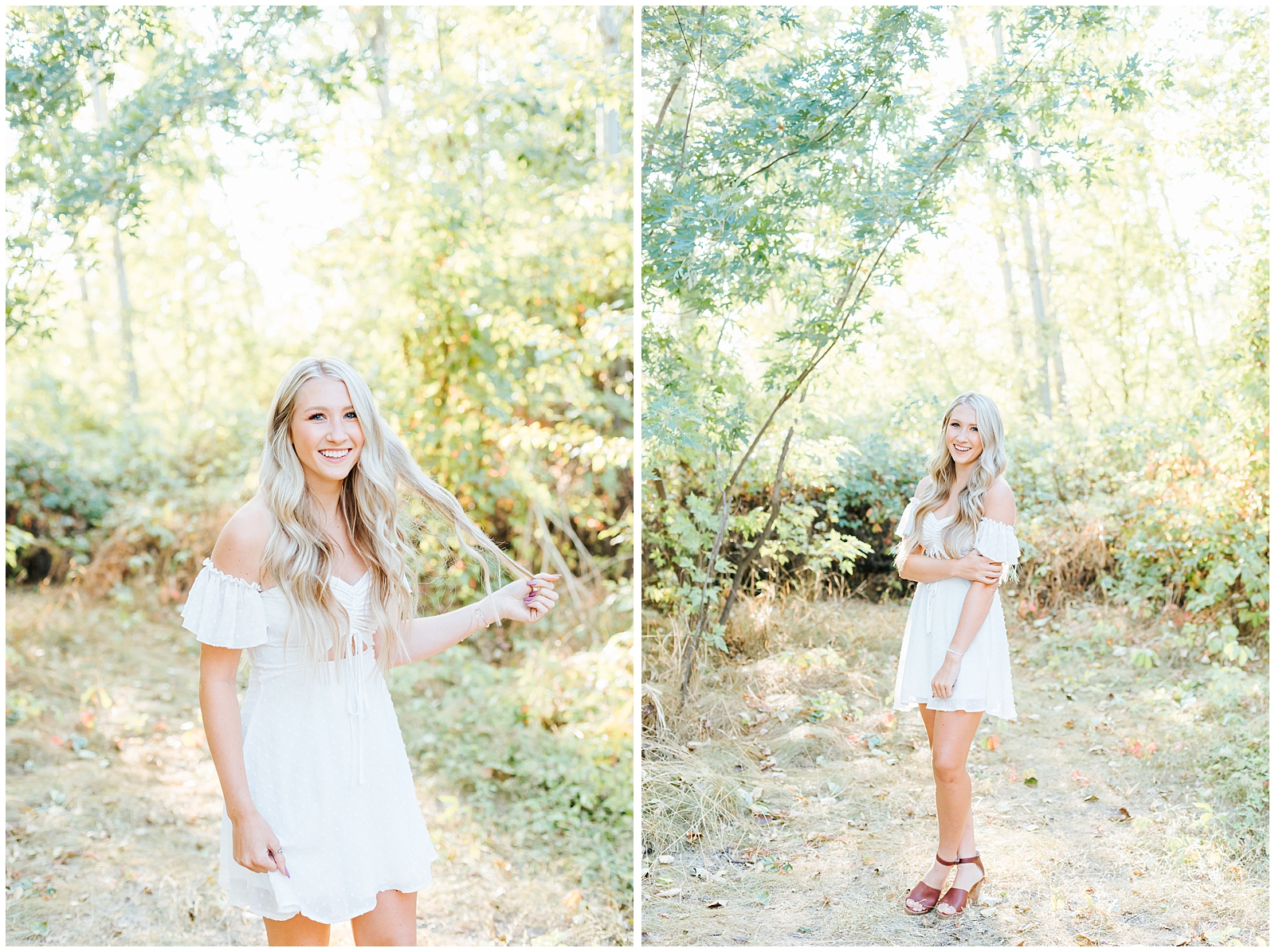 Dreamy Senior Session by the Boise River in white dress
