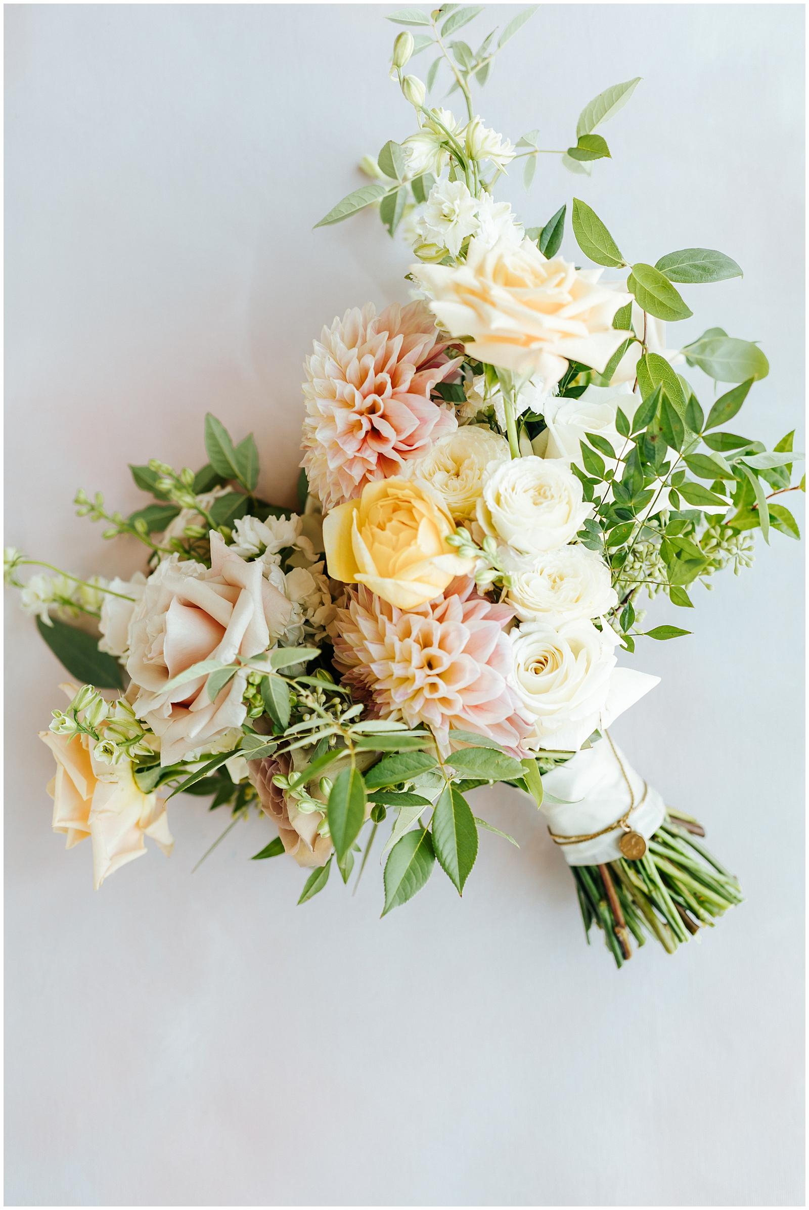 Rust and Thistle Bridal Wedding Bouquet with Pink, yellow and roses